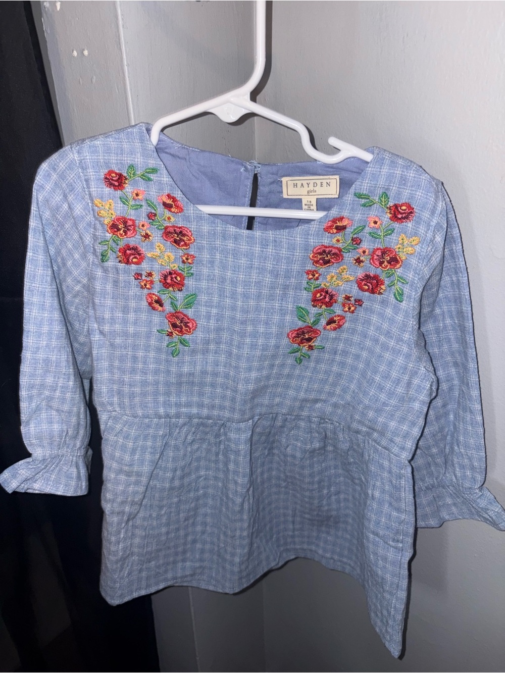 Hayden Girls Blue Embroidered Floral Peasant Blouse
